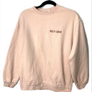 H&M Pink Women Teens Sweatshirt Self Love Size Small Long Sleeves
